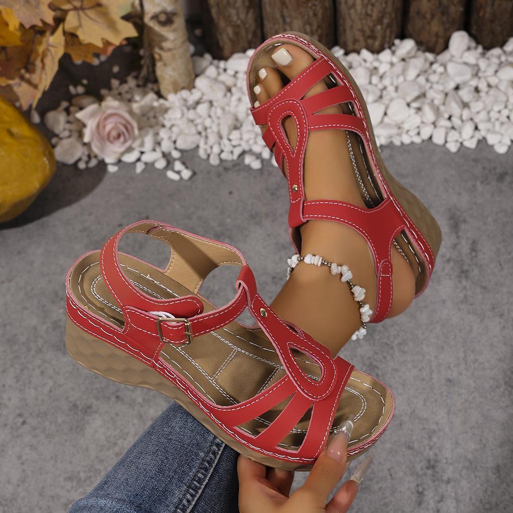 Mode Damen Outdoor High Heel Sandalen 2025 Sommer Neu Keilabsatz Schuhe Damen Retro Leder Lässige Plateau Sandalen Zapatos De Mujer