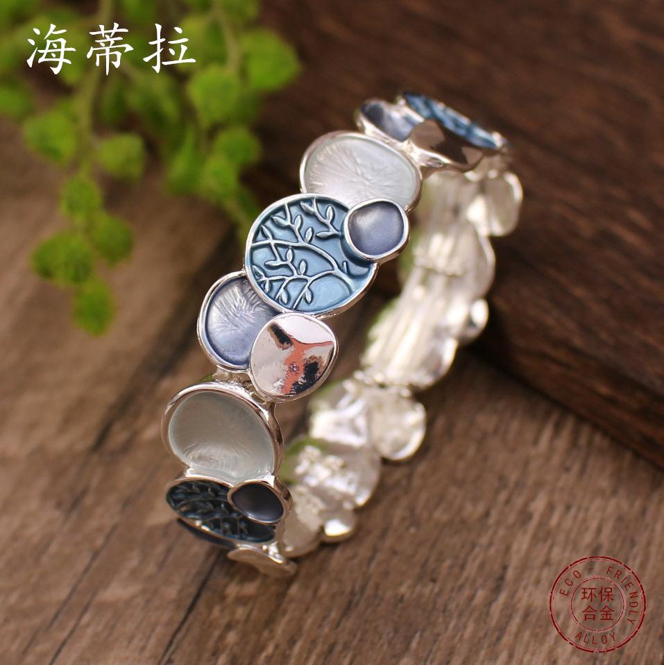 Farbmalkunst Öl Runde Lebensbaum elastisches Armband, personalisiertes modisches vielseitiges Armband für Damen