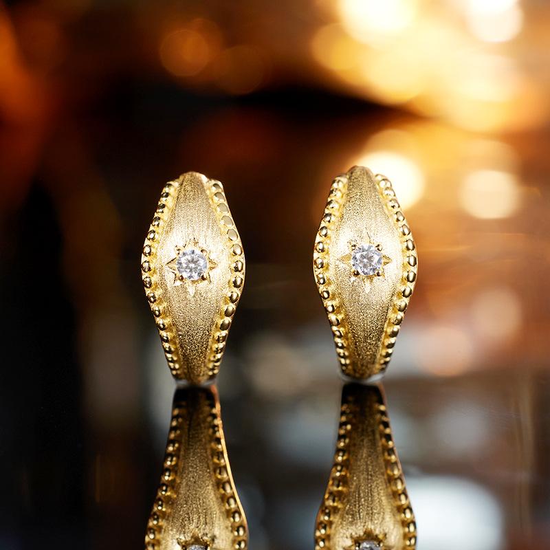 Medieval style slightly inlaid zircon star brushed S925 silver earrings women s light luxury temperament earrings fashion personalized ear jewelry