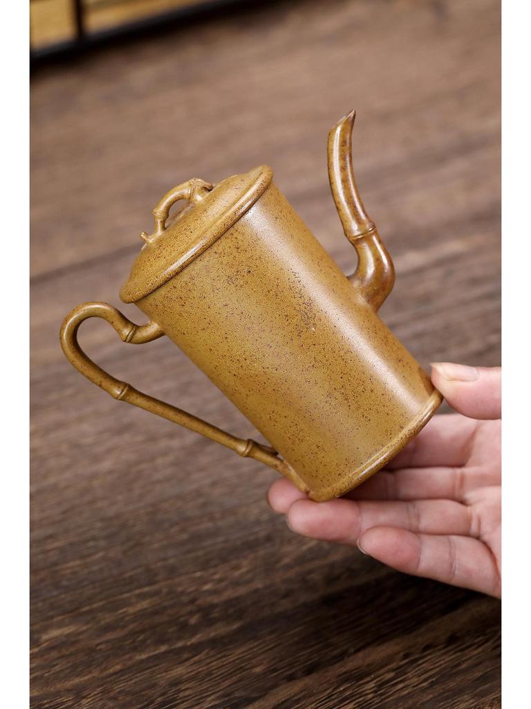 High Bamboo Section Yixing Zisha Teapot, Handmade Duan Ni, Original Ore, High-Temperature, Household Tea Pot and Set.