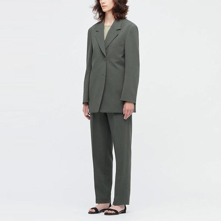 UNIQLO Solid Color Single-Breasted Blazer Women outerwear Dark-Green 447465-58