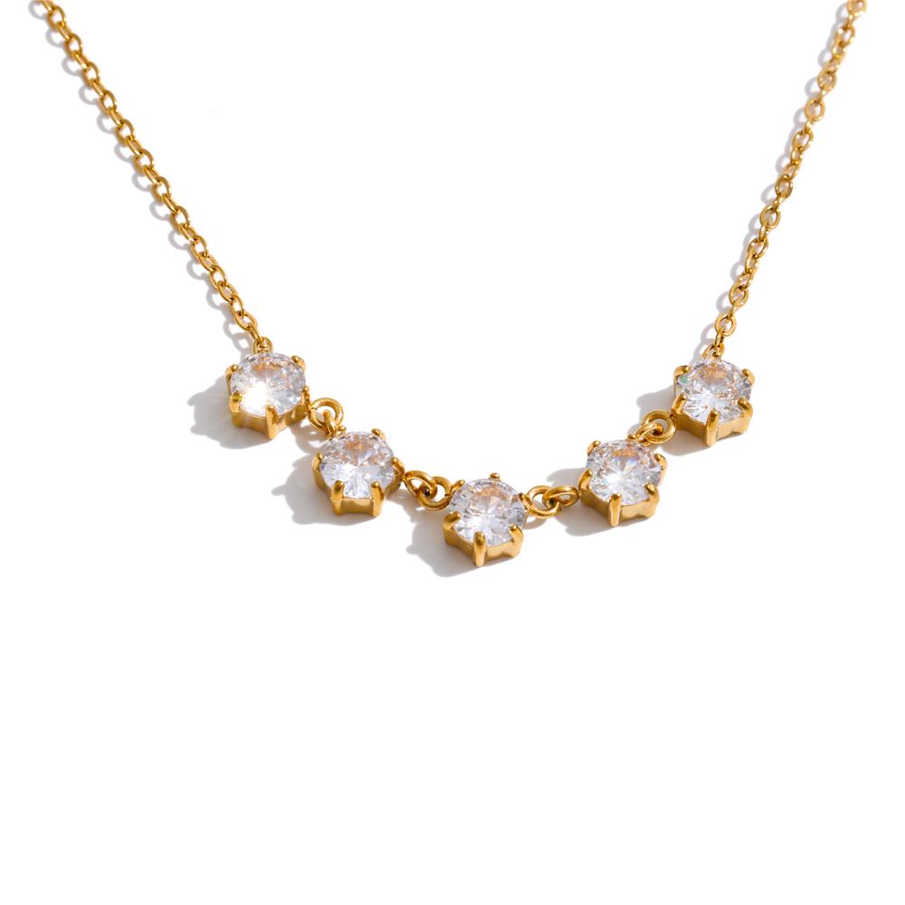 Yhpup AAA Stainless Steel Cubic Zirconia Shiny Drop Necklace 18K Gold Color PVD Plated Delicate Gift Glamorous Fashion Jewelry