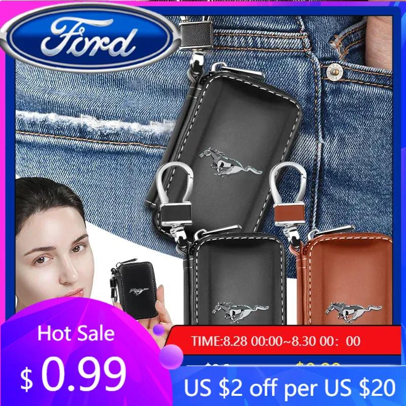 New 2026 Car Sticker Leather Car Emblem Key Case Keychain Zipper Key Case Bag Car accessories For Ford Mustang Zapatillas Miniat