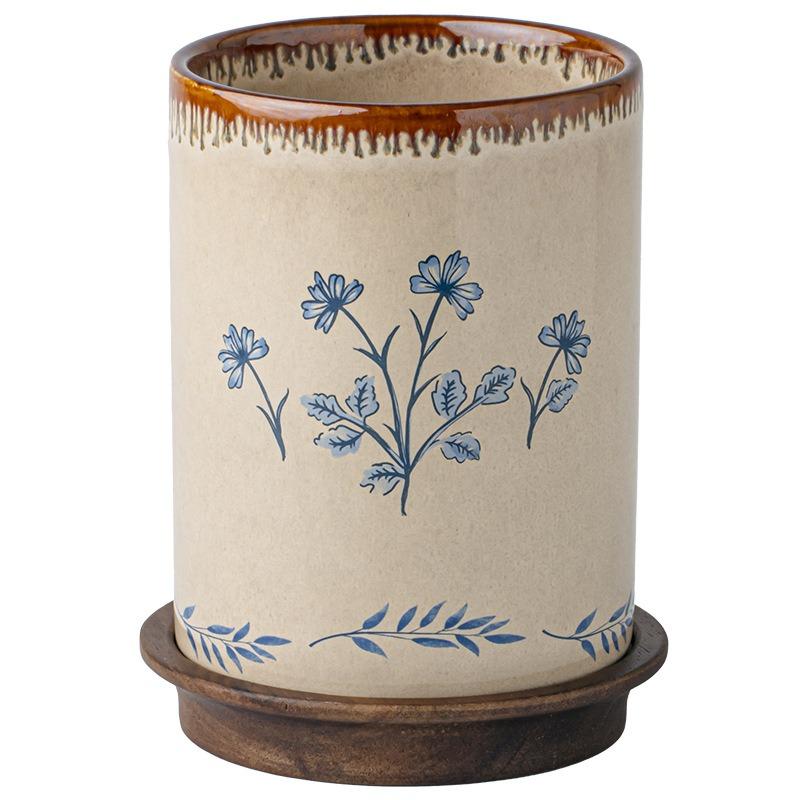 Drainable Ceramic Chopsticks Holder - Multi-purpose Kitchen Storage Jar for Spoons, Forks, and Knives