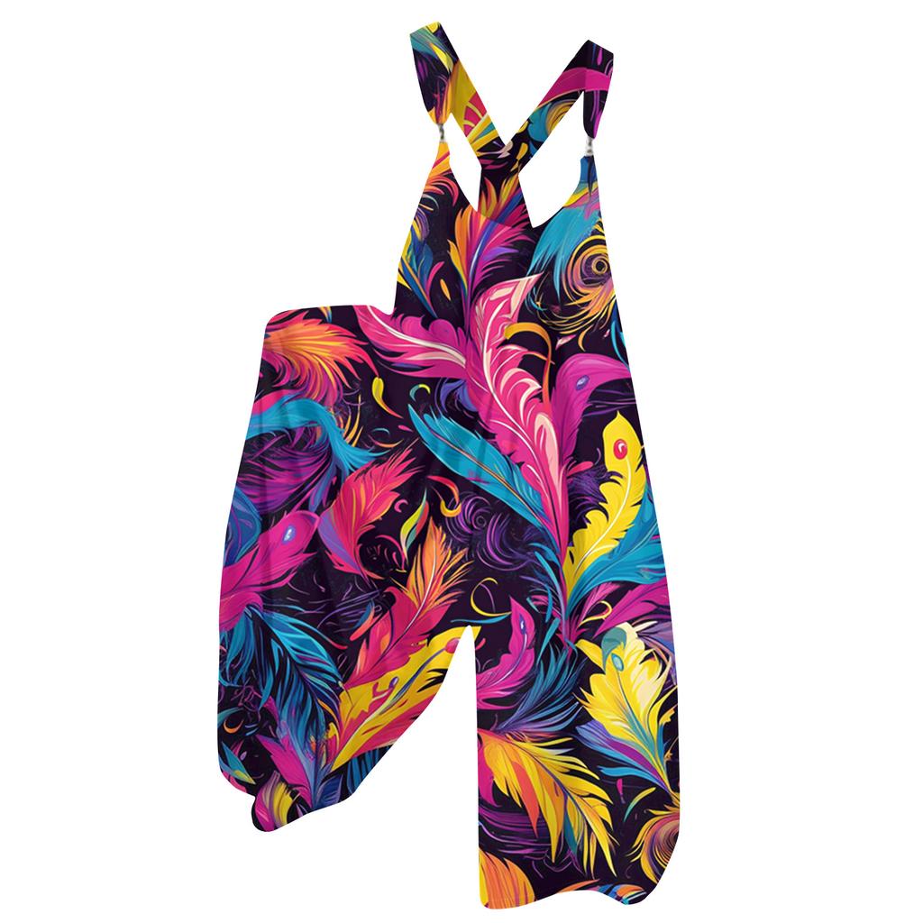 Damen Overalls Print Vintage Jumpsuit (Nicht verstellbare Träger)