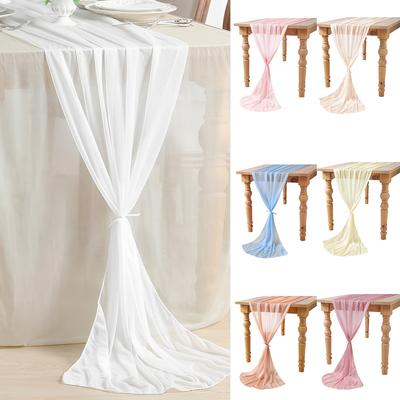 White Chiffon Table Runner, Summer Boho Rustic Wedding Runner Sheer Romantic Wedding Decor Bridal & Baby Shower Decorations