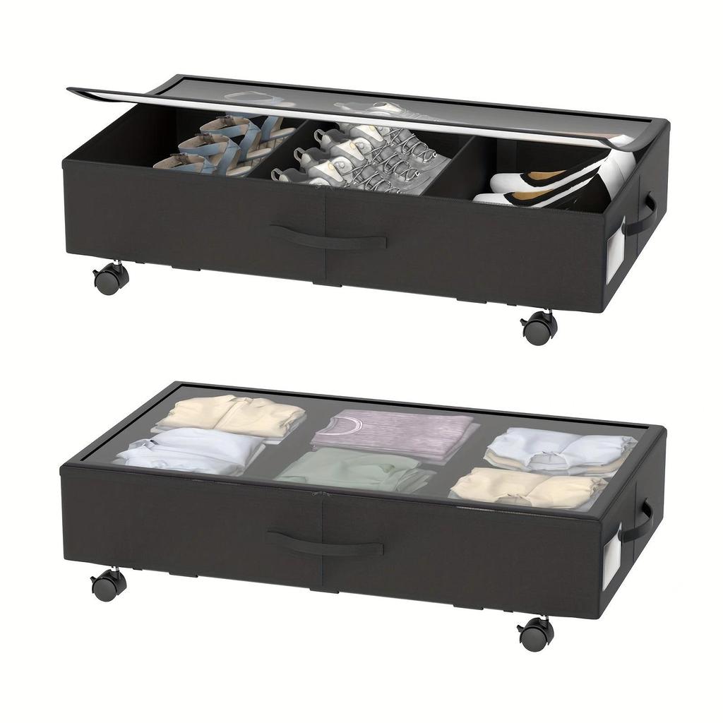 Large Under-Bed Storage Box with Wheels & Dustproof Fabric Lid