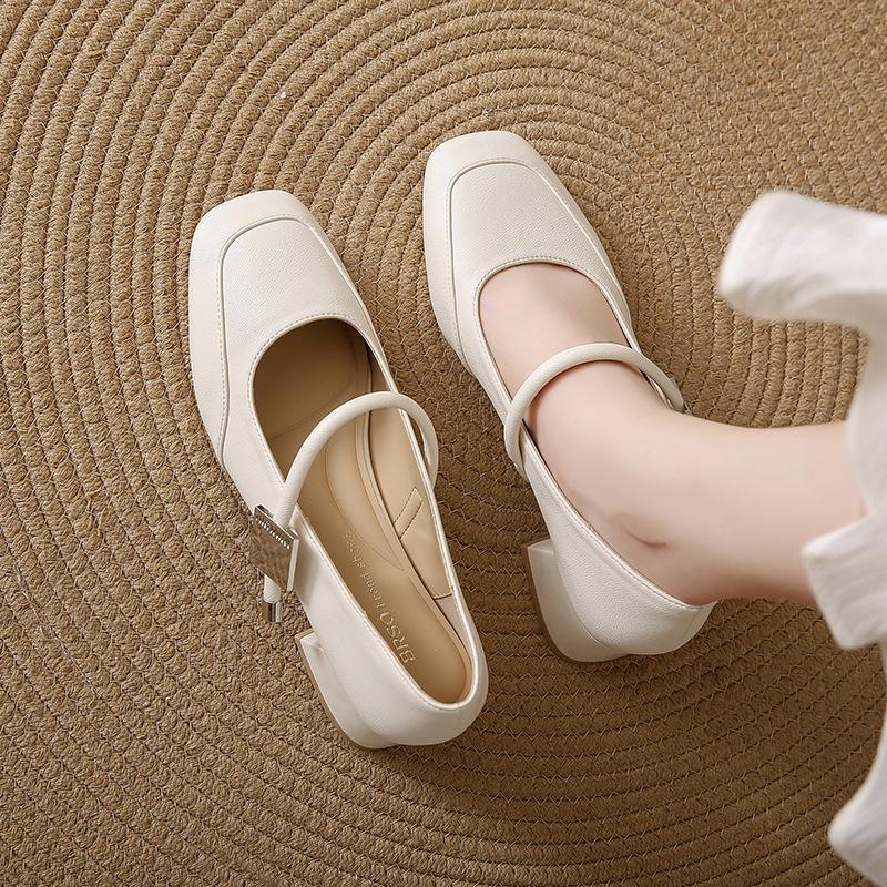 French Mary Jane Women'S Shoes Soft Leather Coarse Heel Late Evening Wind Small Leather Shoes Versatile High Heels Medium Heel Single Shoes