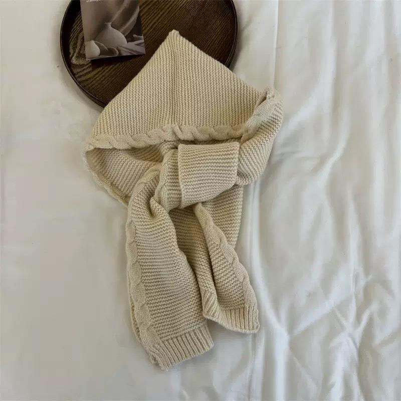 Autumn And Winter Retro Children S Hat Solid Color Baby Shawl Scarf Knitted Versatile Simple Integrated Wool Hat Pullover Hat