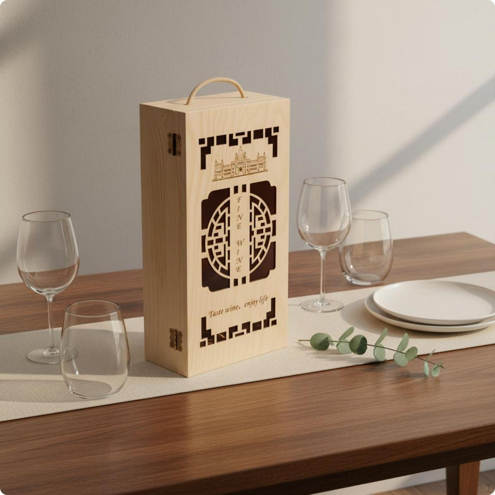 Wines Storage Box Reusable Solid Wood Vino Portable Handle 2bottle Pine B