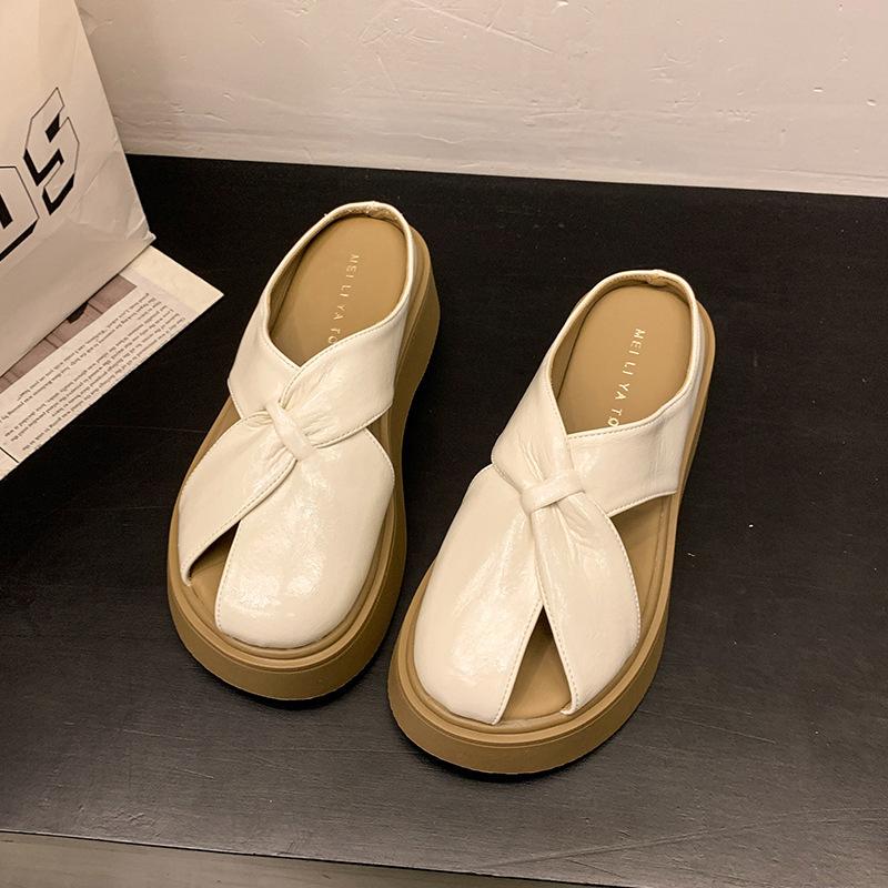 Feeling Bag Head Outer Wear with Cool Slippers Skirt Women's Summer Half Slippers Thick-soled Small Man Stepping On Shit French Mary Jane Shoes