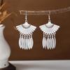 Ethnic Miao Silver Tassel Earrings - Retro Long Dangle Scenic Studs for Women