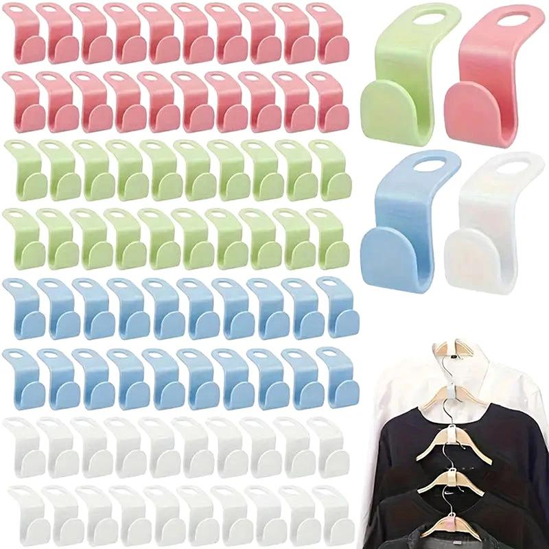 20/40pcs Wardrobe Hanger Hooks Organizer Connect Multifunction Cascading Plastic Bedroom Wardrobe Storage Space Saving Coat Hook