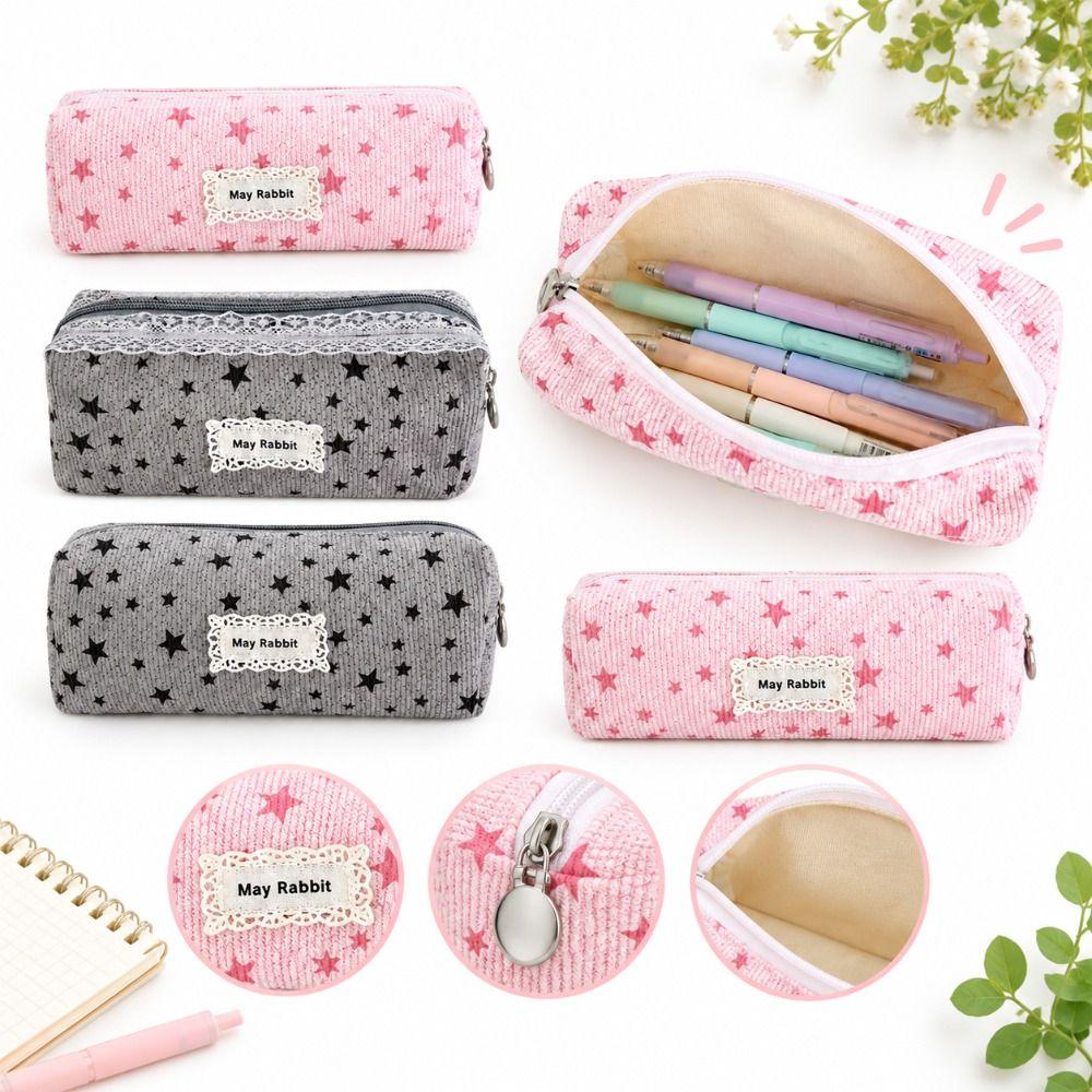 Star Print Pencil Case Corduroy Makeup Bag New Stationery Pouch Stationery Storage