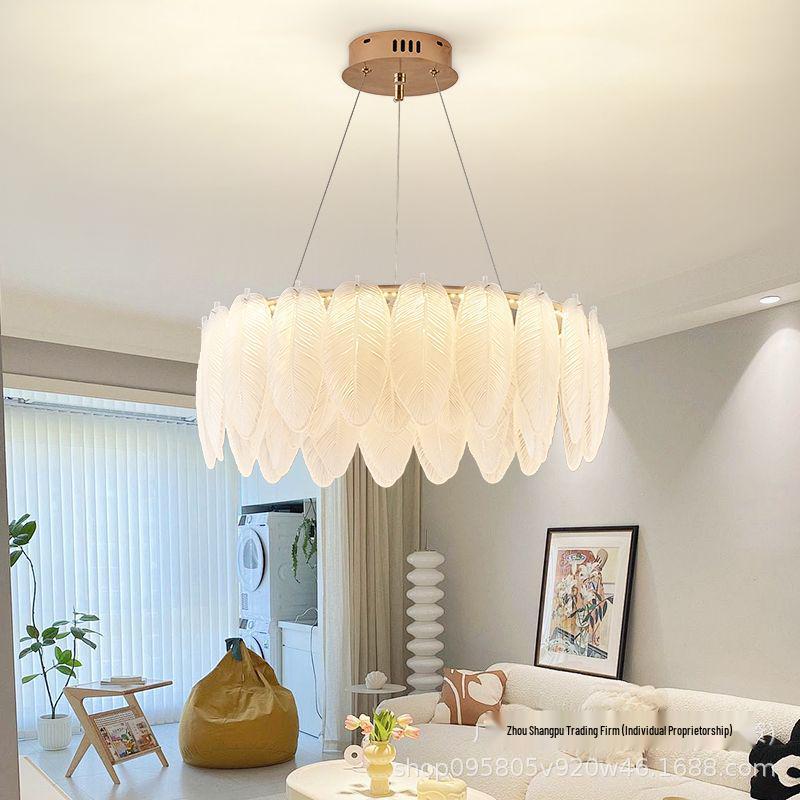 Postmodern French Chandelier: Cream Style Feather & Pearl LED Light for Living Room or Bedroom
