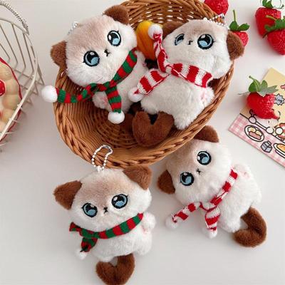 Cute Cartoon Scarf Tail Kitten Plush Keychain Siamese Kitten Stuffed Doll Backpack Pendant Car Keychain Accessories Gifts
