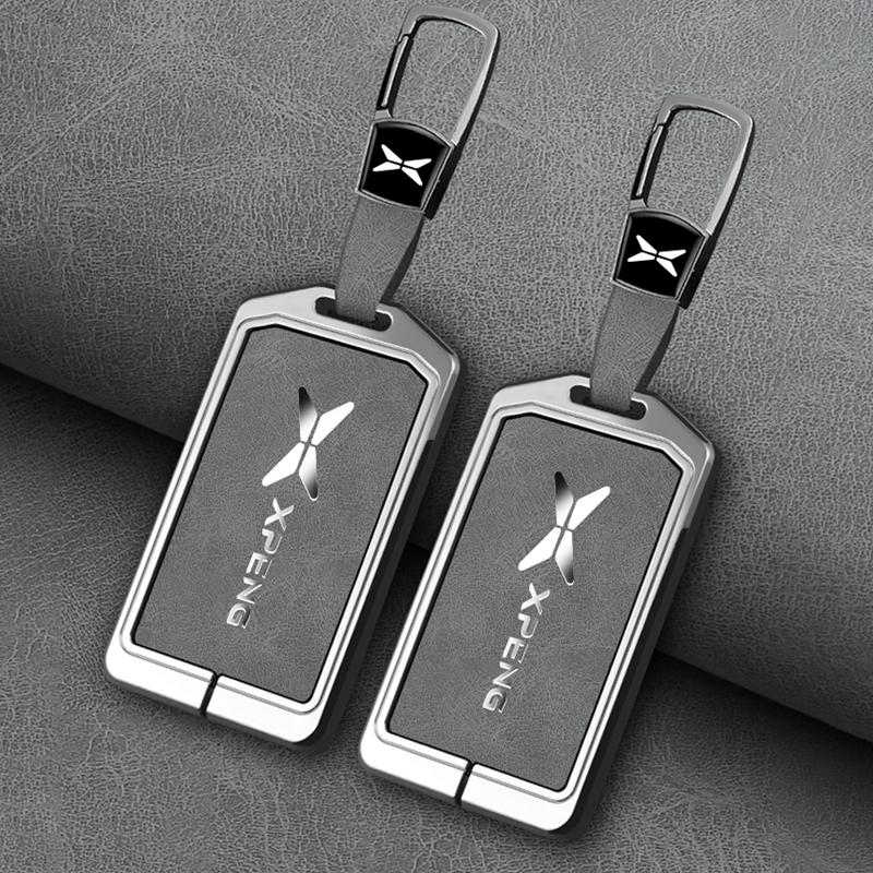 New Zinc Alloy Leather Car Remote Control Key Cover, For  Xpeng P7 P7I, Protected Keychain Bag, Car Accessories