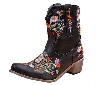 

Women s Western Cowboy Boots Embroidered Pointed Toe Plus Size Leather Boots Casual Outdoor Hiking Shoes Botas Plataforma Mujer 35 чёрный