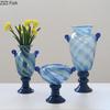 Colorful Blue Stripe Glass Vase Hydroponics Plant Pot Table Decoration Flowers Arrangement Floral Vases Room Aesthetic Decor