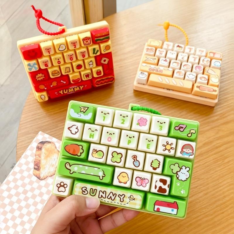 Cute Cartoon 26 Key Keyboard Stress Relief Squeeze Toy Portable Hanging Pendant for Kids Adults Easter Basket Stuffers