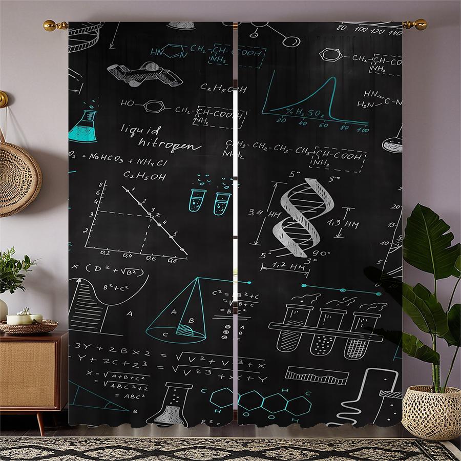 Set Of 2 Mathematical Equation Printed Curtains Pole Bag Christmas Decorations Home Room Curtain Made Polyester