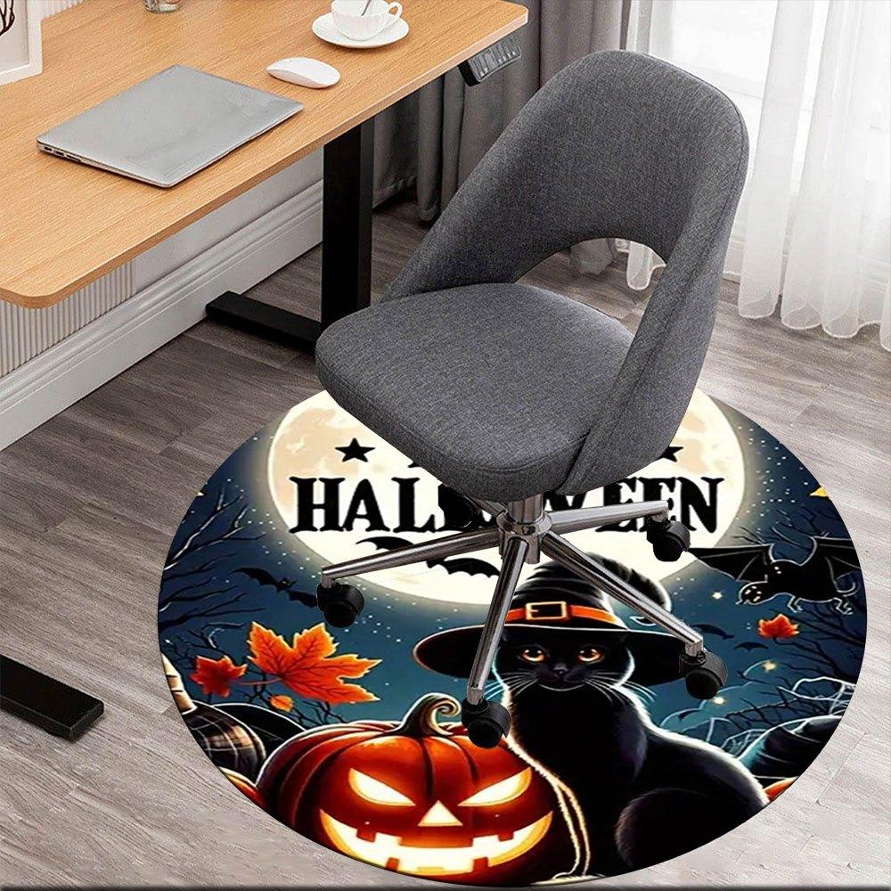 

Halloween Black Cat with Pumpkin StickerRound Non-Slip chair mat chair carpet for office Rugs for Office Decor Gift For Valentine s Day Mother s Day H 80cm by 80cm