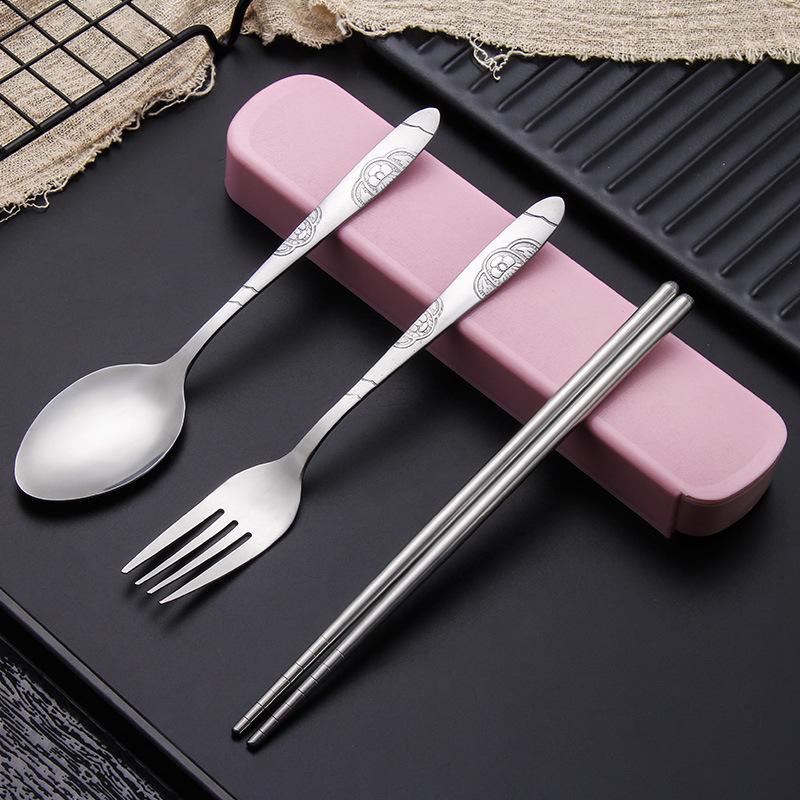 

Набор столовых приборов из нержавеющей стали, 3 предмета, портативный, с ложкой, вилкой, палочками для еды и коробкой для хранения - Идеально подходит для студентов, путешествий или активного отдыха.