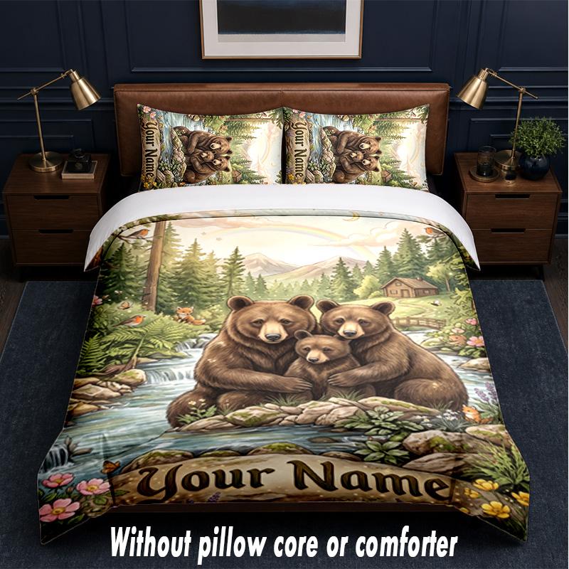 Set Biancheria da Letto a Tema Orsacchiotto con Testo o Nome Personalizzato, 3 Pezzi, 1 Lenzuolo Sotto con Angoli & 2 Federe, Biancheria da Letto Personalizzata per la Casa
