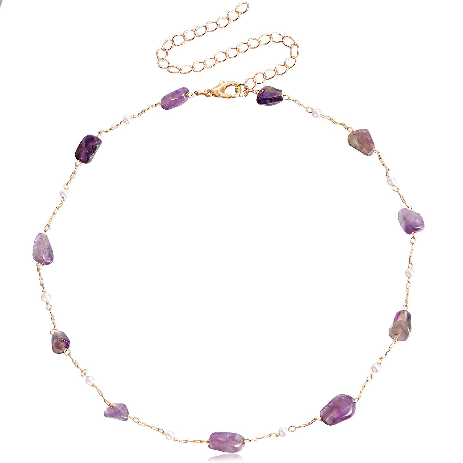 

European and American jewelry ins beach color natural irregular gravel neck chain necklace jewelry women, collarbone chain