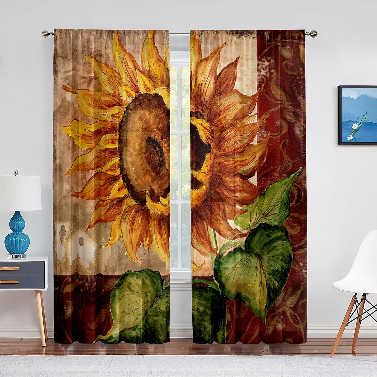 Подсолнух Прозрачная вуаль Занавеска с масляной живописью Художественная тема Печатный — фото 11