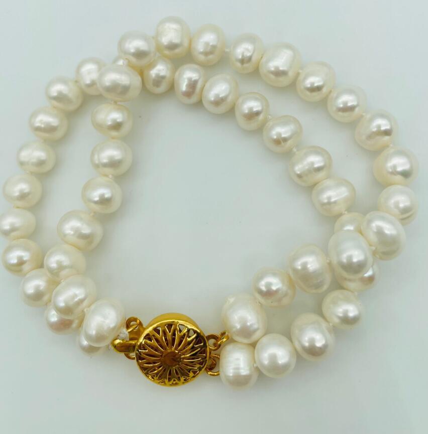 

Новый популярный браслет из натурального 2-рядного белого жемчуга Akoya 7-8 мм 7,5 дюйма AAA+