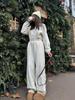 European & American Women's Spring/Autumn Long Sleeve Jumpsuit - Casual Half Open Neck, Elastic Waist Set
