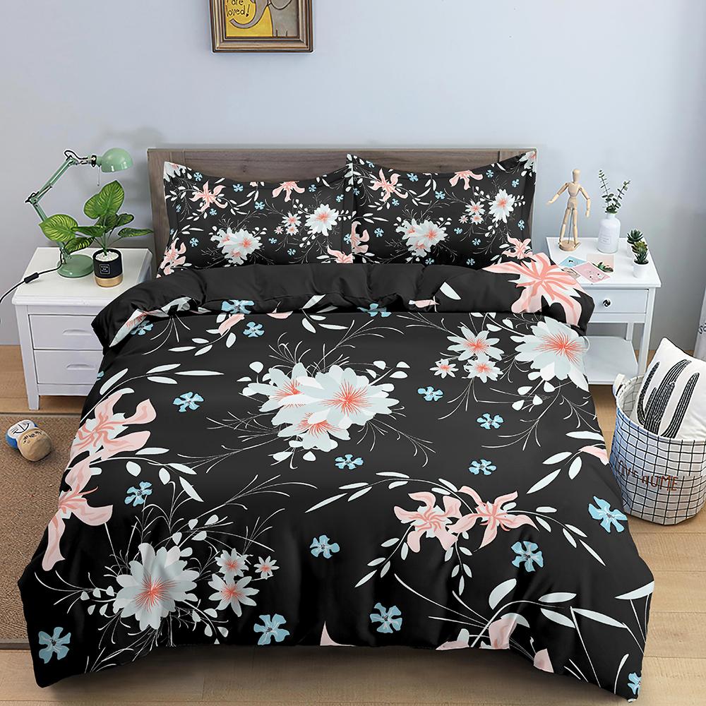 Tropické květy King Queen Ložní souprava Barevný Vintage Květinový Povlak na přikrývku Zelené listy Povlak na přikrývku Polyesterový Povlak na peřinu