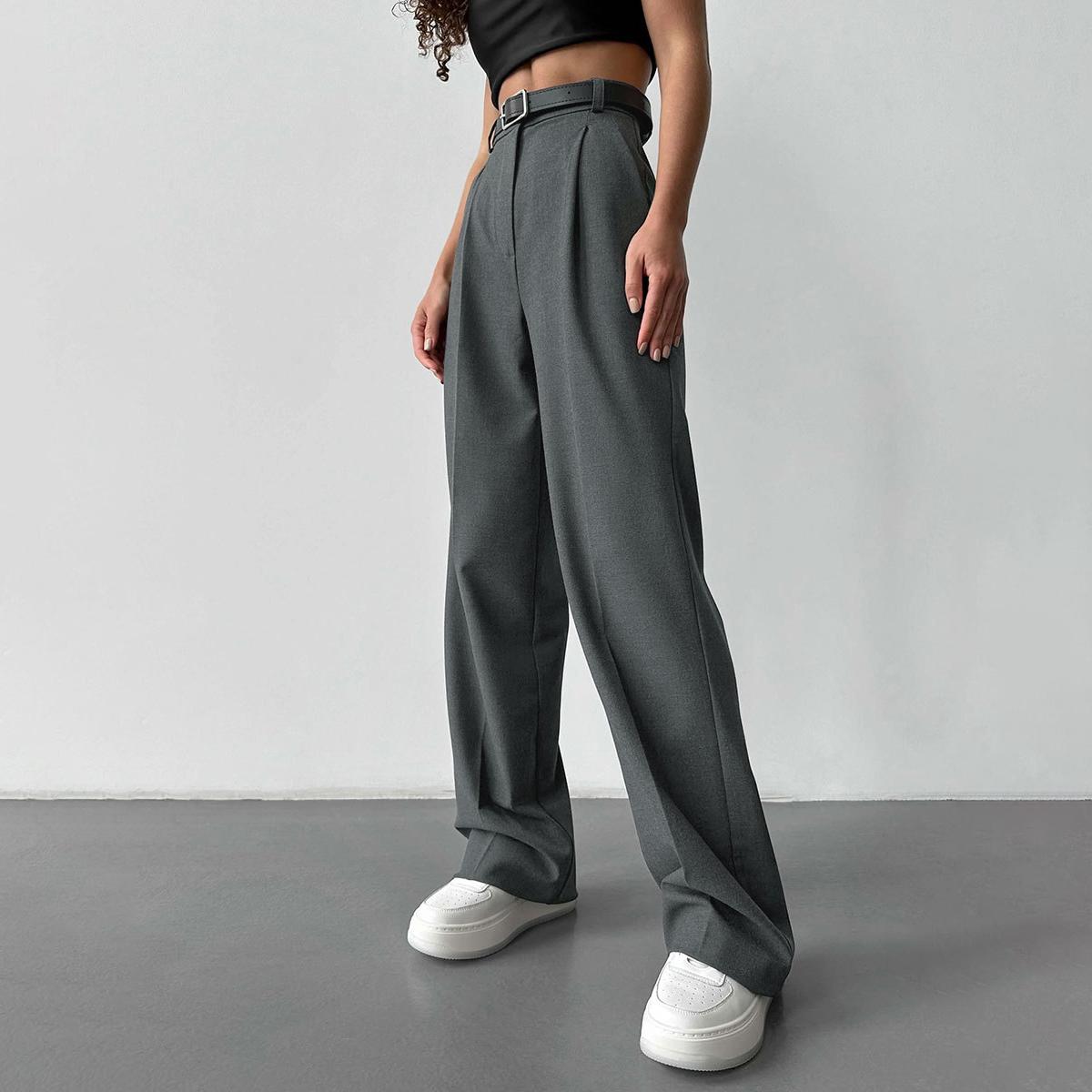 

Женские свободные прямые брюки на весну и лето, костюм, брюки L темно-серого