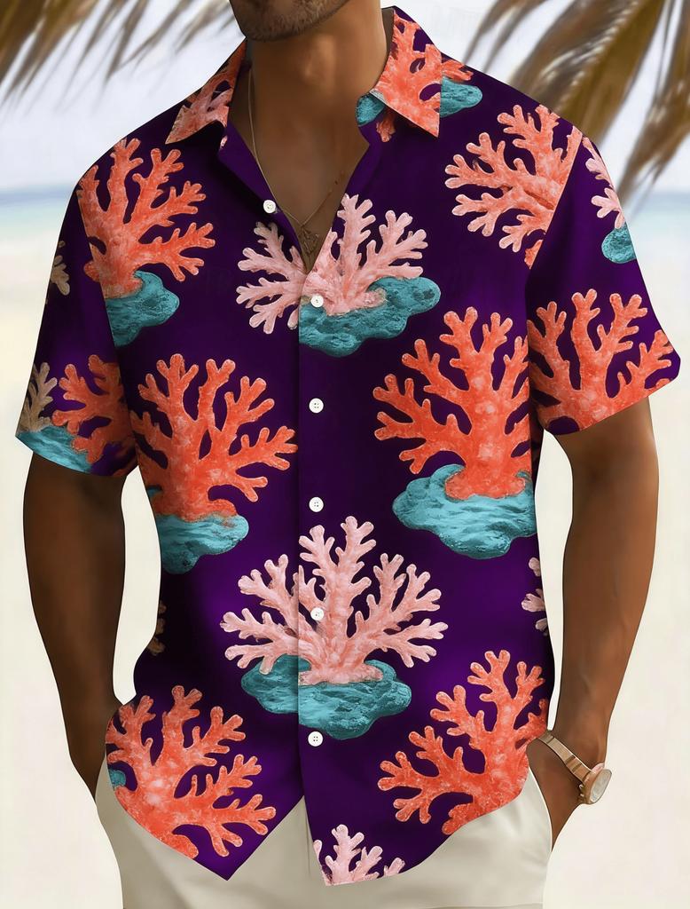 Men's Spring Summer Casual Shirt, Wild Leopard & Palm Leaf Print Short Sleeve Shirt, Hawaiian Style for Beach and Daily Wear