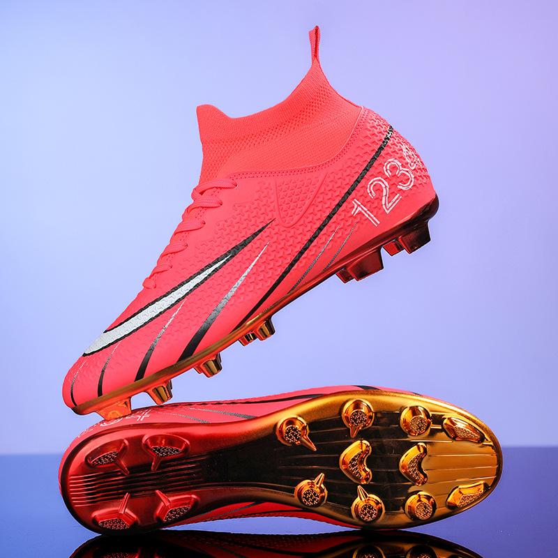 Ronaldo's New High-top Football Shoes Men's Broken Nails Children's Boys and Girls Adult Non-slip Competition Training Shoes