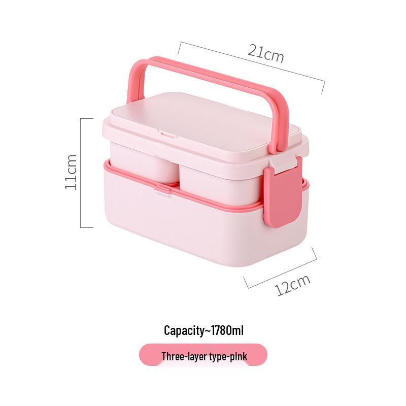 

Розовая многоцветная коробка бэнто: Двухслойный, 3-в-1, Высококачественный, Герметичный, Экологичный, Разогреваемый, Портативный Ланч-бокс с Посудой.