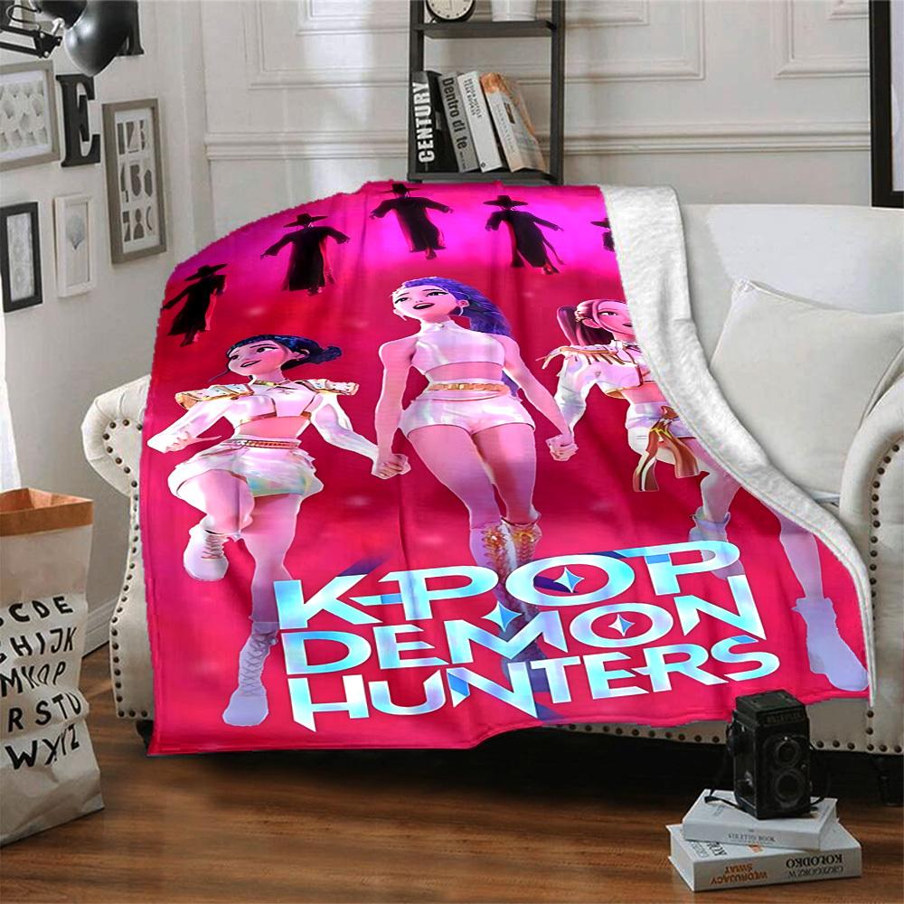 1pc Huntrix, K POP, DEMON Flannel Blanket [Cozy Throw Blanket] For Sofa, Bed, Travel, Camping, Livingroom, Office, Couch, Chair, And Bed