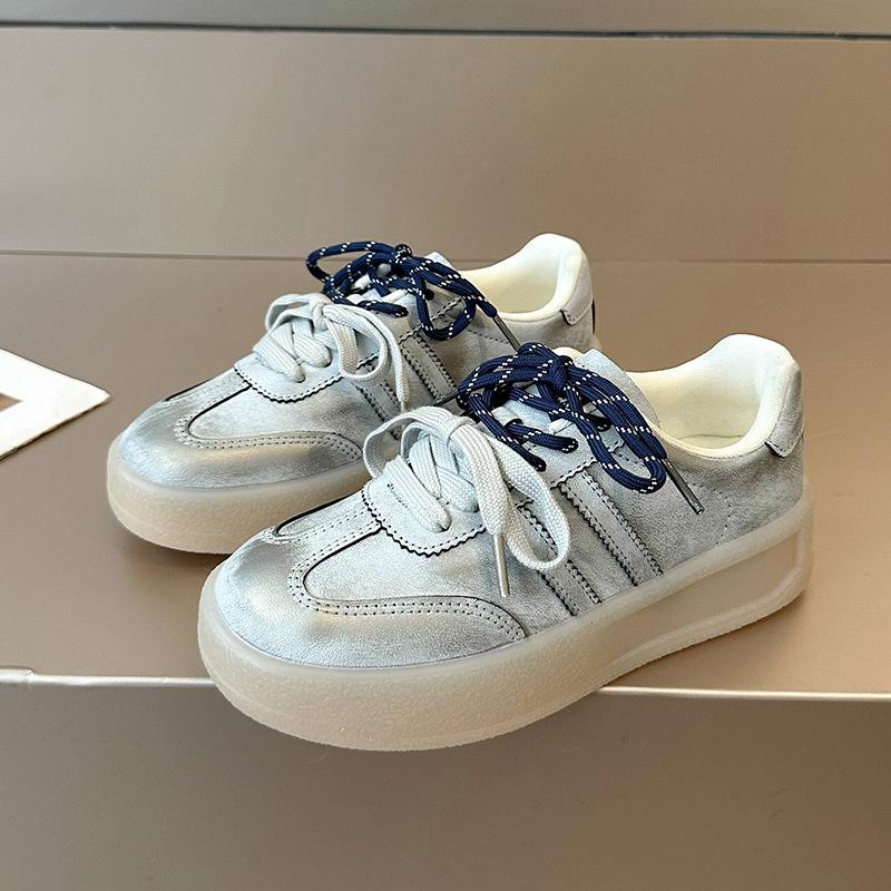 

2025 весна новые ретро немецкие кроссовки женские толстые подошвы увеличивающие рост повседневные туфли прозрачная подошва говяжьи сухожилия женская обувь обувь для досок 40 серебряный