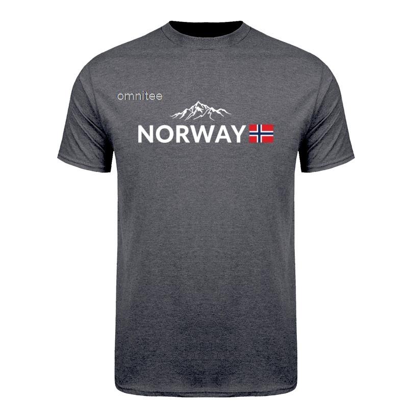 Boat Norwegian Flag Norway Tshirt Unisex Cotton Short Sleeve Streetwear Vintage Norway Flag Mountain T Shirt Hj110
