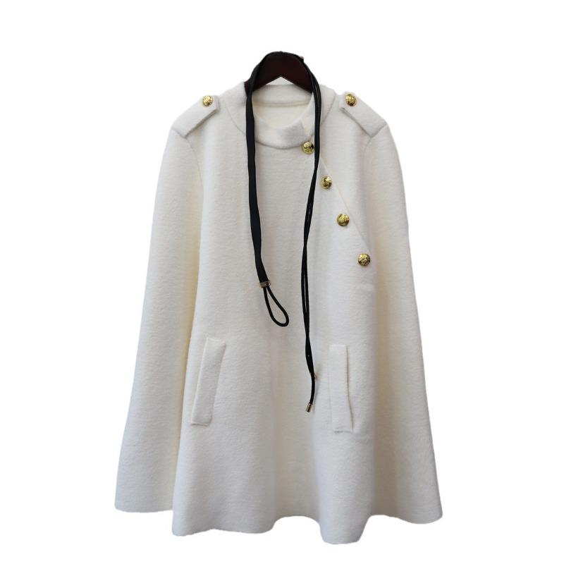 Autumn and Winter New Knitted Double-sided Woolen Coat Women's High-end Belt Temperament Sweater Cape