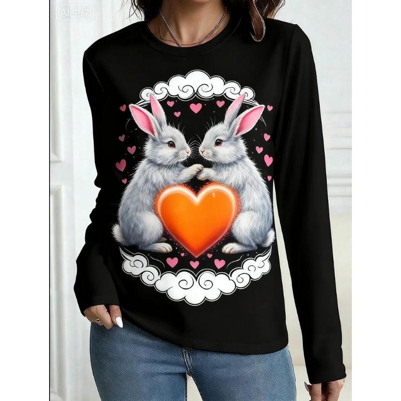 Funny Cartoon Animals Graphic T Shirt Women's Long Sleeve T-Shirt Leisure 3D Printed Tshirt Casual Spring Tees Tops