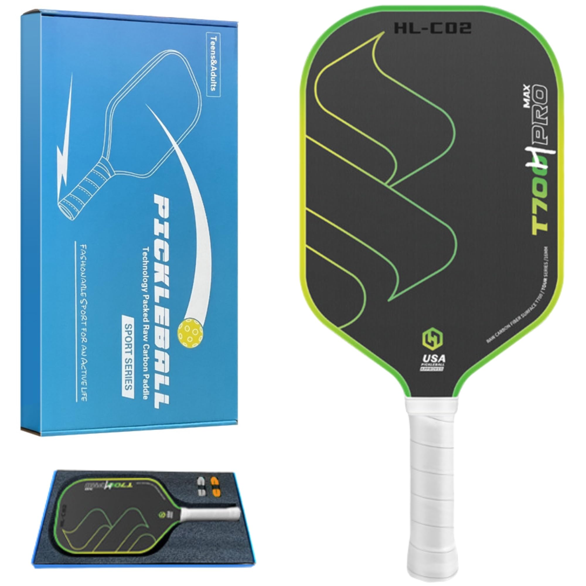 

COMFYIZM Carbon T700 Pickleball Paddle 16mm Honeycomb Core Spin-Focused Beginner to Intermediate Racket Green