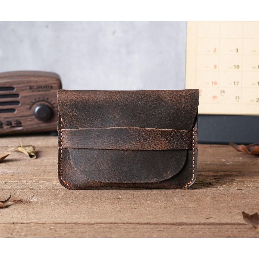 Handmade Crazy Horse Genuine Cow Leather Men's Card Holder Ultra Slim Compact Multi Card Slots Minimalist Leather Card Wallet