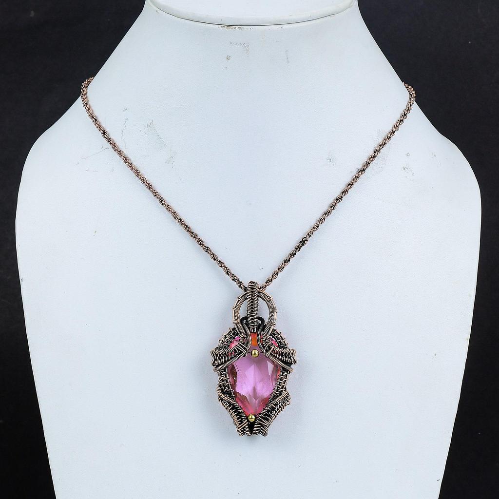 Pink Kunzite Pendant Gemstone Jewelry, 999 Copper Wire Wrapped Pendant, Handmade Jewelry Birthstone Pendant, Gift For Him