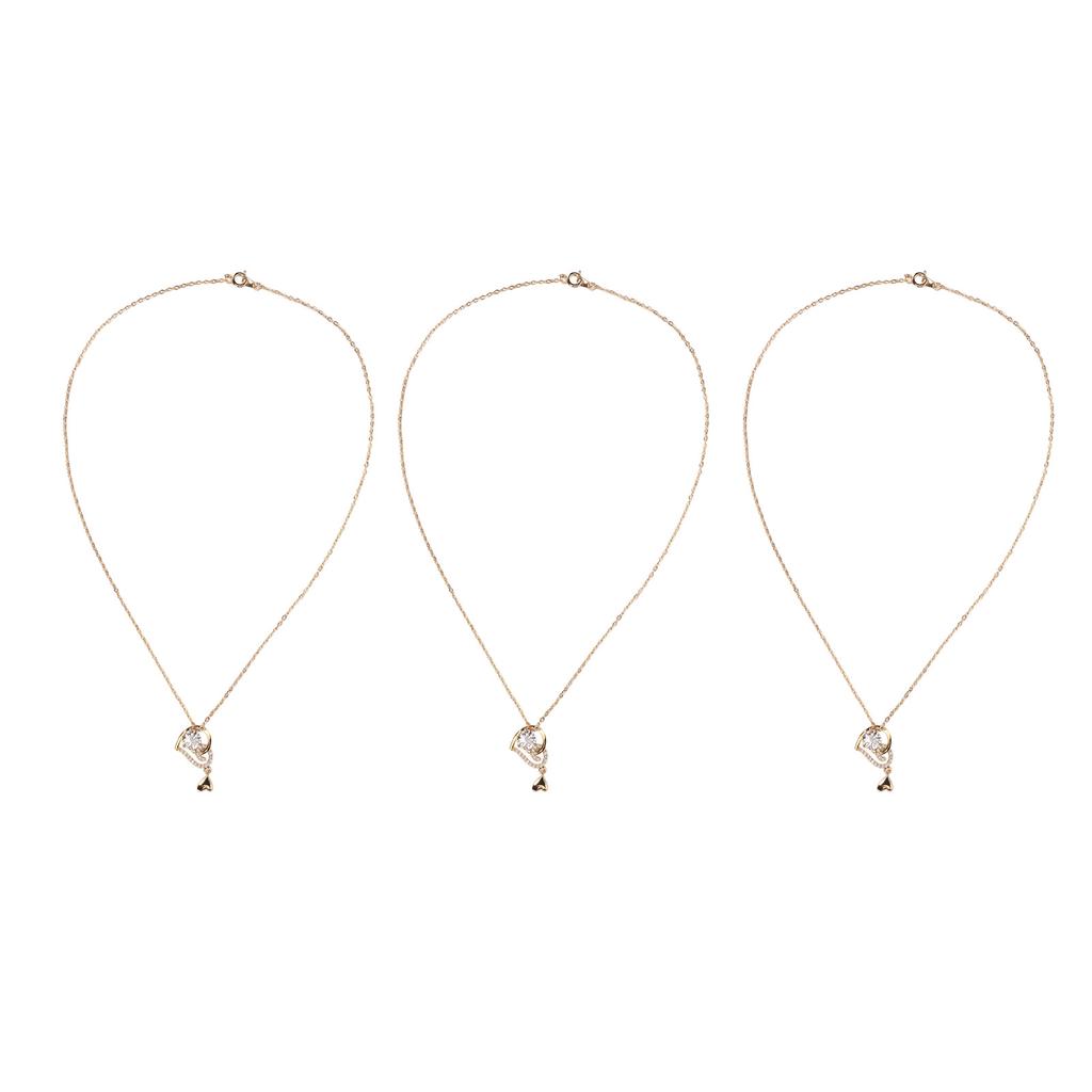 3 Pcs Clavicle Chain Exquisite Stylish Heart Pendant Copper Zircon Necklace for Dating Party