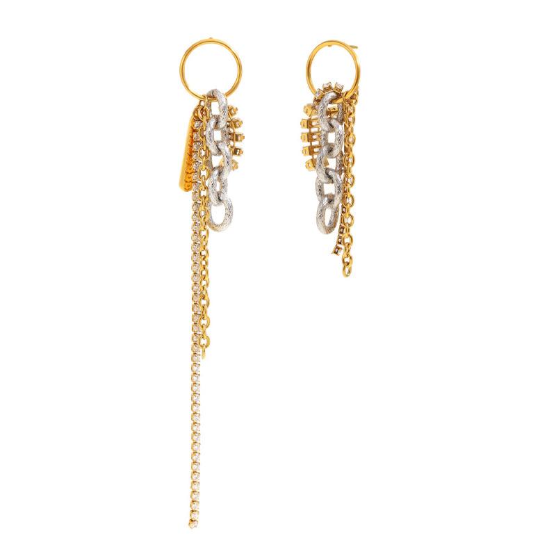 Stainless Steel Hiphop Chunky Tassels Earrings Multi Chain Dangle Small Circle Ear Hoop with Sparkle Zircon Mix Statement Jewelr