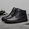 Äkta Läder Höga Herrskor Höst Vinter Halkfria Stövlar Utomhus Herr Motorcykelstövlar Nya Varma Plyschpäls Ankelstövlar