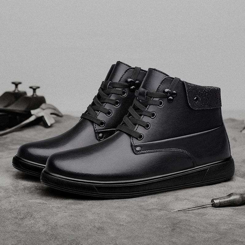 Scarpe Uomo Alte alla Moda in Vera Pelle Autunno Inverno Stivali Antiscivolo per Esterno Stivali da Motociclista Maschili Nuovi Caldi Stivaletti alla Caviglia con Pelliccia di Peluche
