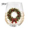 Elegant Wine Glass Set Creative Transparent Santa Claus Pattern Mug, 3D Embossed Christmas Aesthetic Tea Cups, Drinking with Tree Wreath Socks Design,